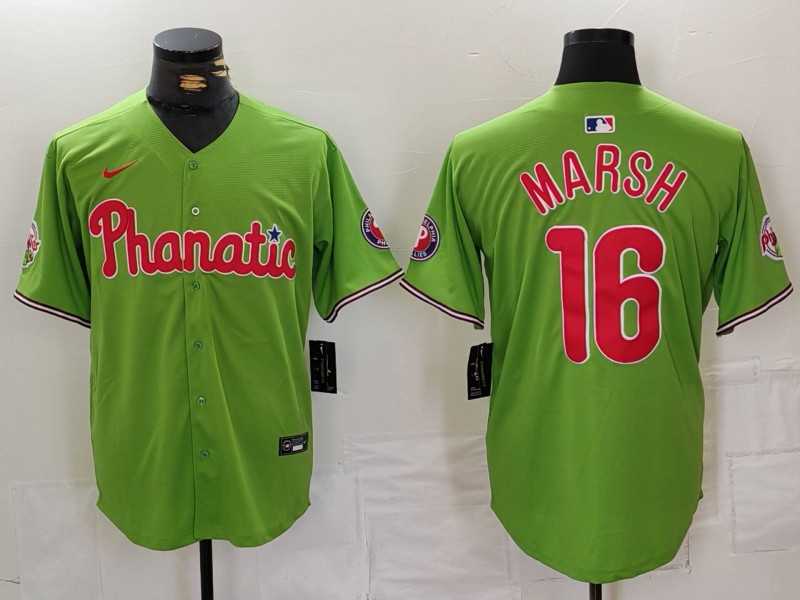 Mens Philadelphia Phillies #16 Brandon Marsh Green With Patch Stitched Cool Base Nike Jersey->philadelphia phillies->MLB Jersey